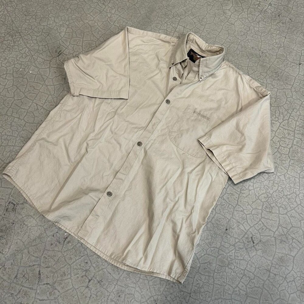 Tan Harley Davidson Short Sleeve Button
